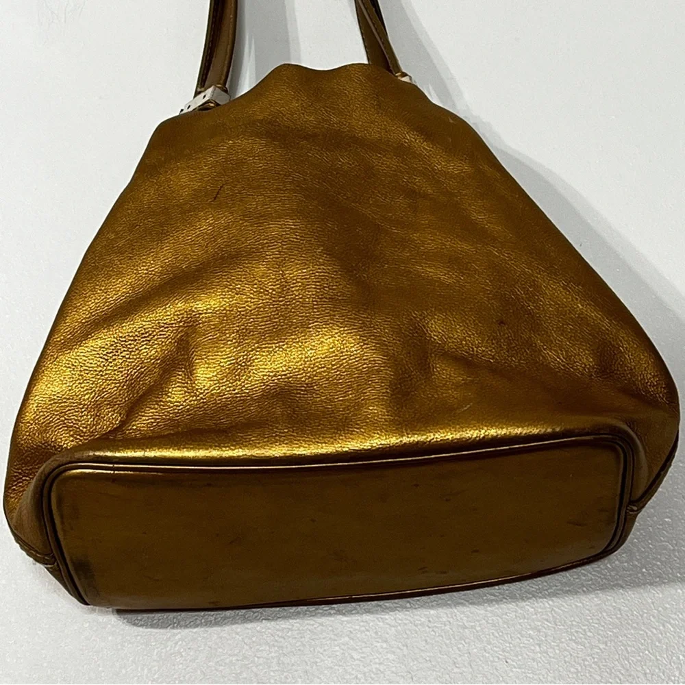 Michael Kor Gold Leather Handbag with Keychain Magnetic Closures